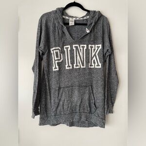 PINK Victoria's Secret Charcoal V-Neck Hoodie Sweater